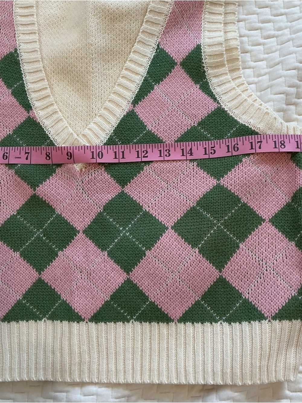 NWT Double Zero Argyle Crop Sweater Vest Pink Green Ivory Size L Preppy - Picture 6 of 7